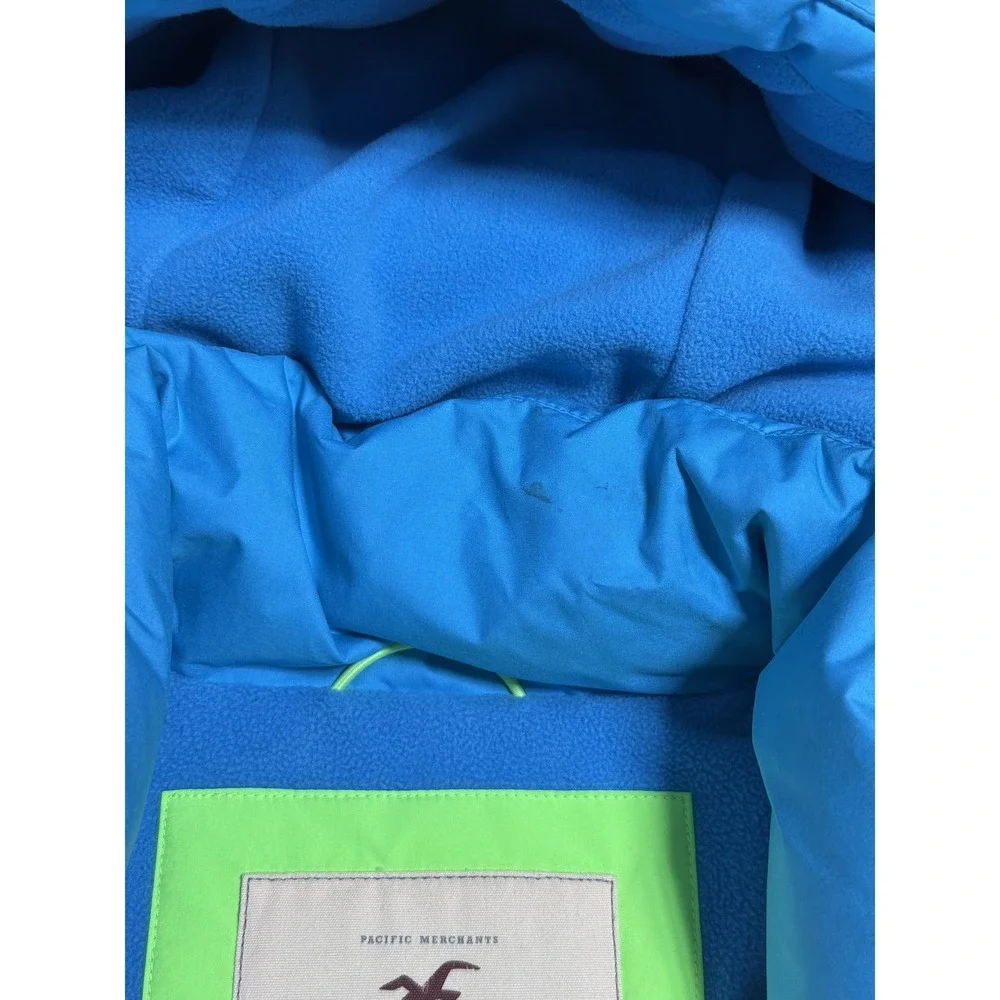 Hollister Puffer Vest Womens Large Blue Hooded Fleece Lined Quilted Seagull Logo